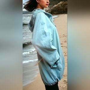 London Fog Baby Blue Spring Vibes Hooded Rain Jacket Size Large